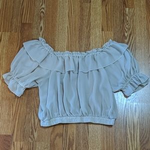 Tan frilly sheer off the shoulder top
